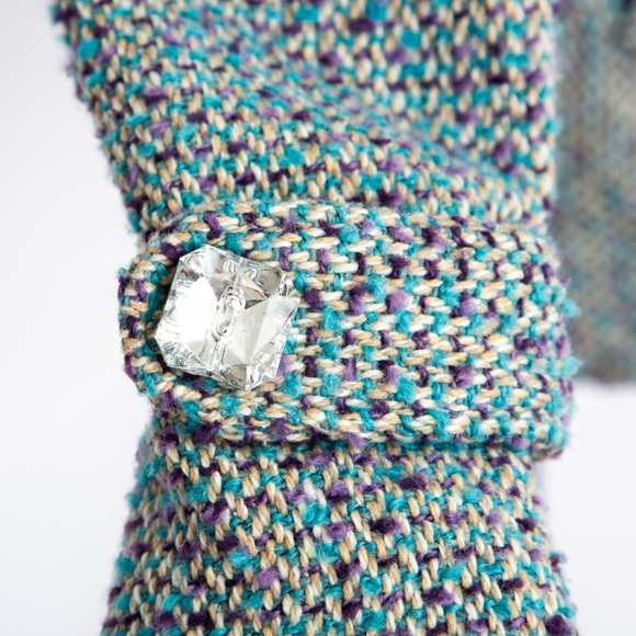 Wet Seal tweed structured fit jacket with large clear rhinestone buttons size S - Picture 9 of 12